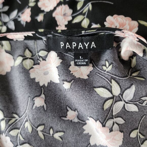 PAPAYA Black Wrap V Neck Floral Short Sleeve Blouse Size L - Picture 6 of 6